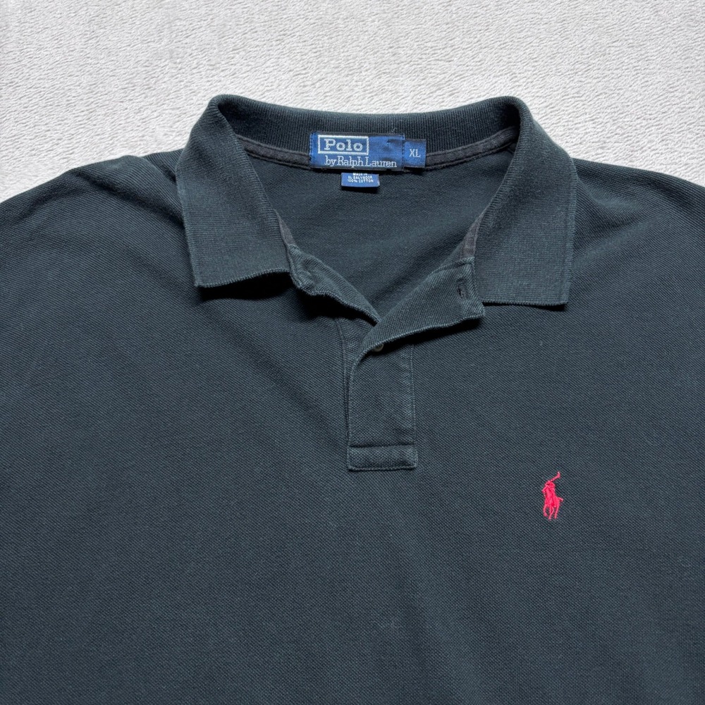 VTG Polo Ralph Lauren Mens XL Black Short Sleeve Pique Polo Shirt Red Pony Logo